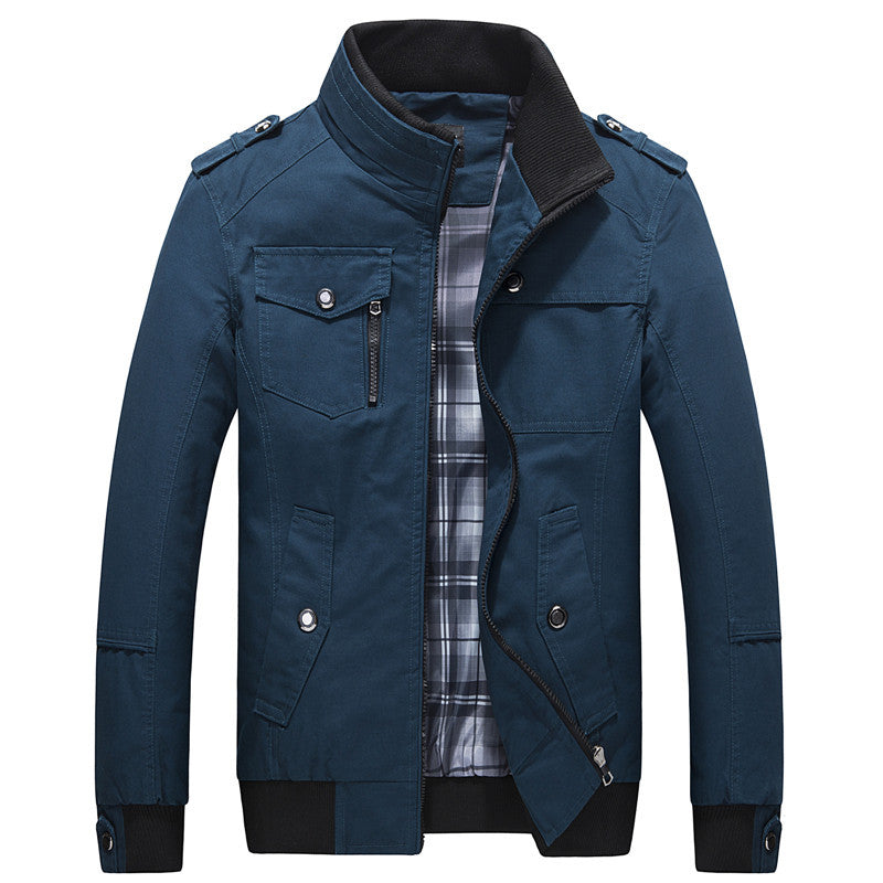 Herren Utility-Canvasblouson mit Stehkragen, Epauletten und kariertem Innenfutter Nord Taschen