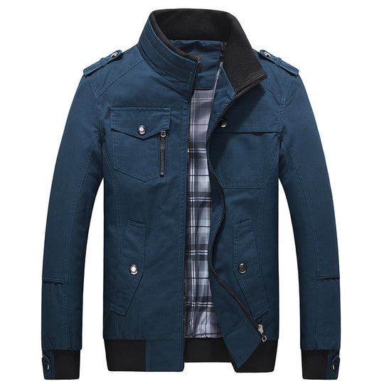 Herren Utility-Canvasblouson mit Stehkragen, Epauletten und kariertem Innenfutter Nord Taschen