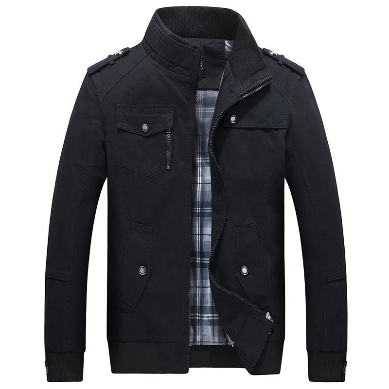 Herren Utility-Canvasblouson mit Stehkragen, Epauletten und kariertem Innenfutter Nord Taschen