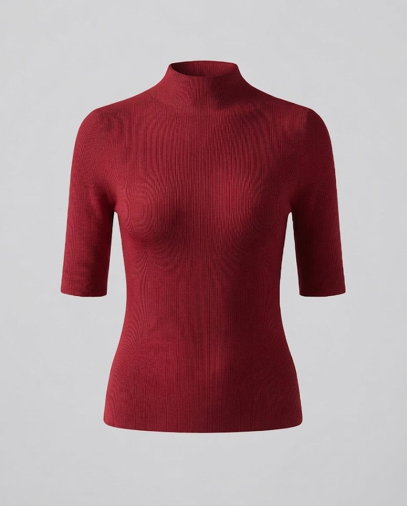 Damen Halbarm Feinstrickpullover mit kurzem Stehkragen und figurbetonter Passform Nord Taschen
