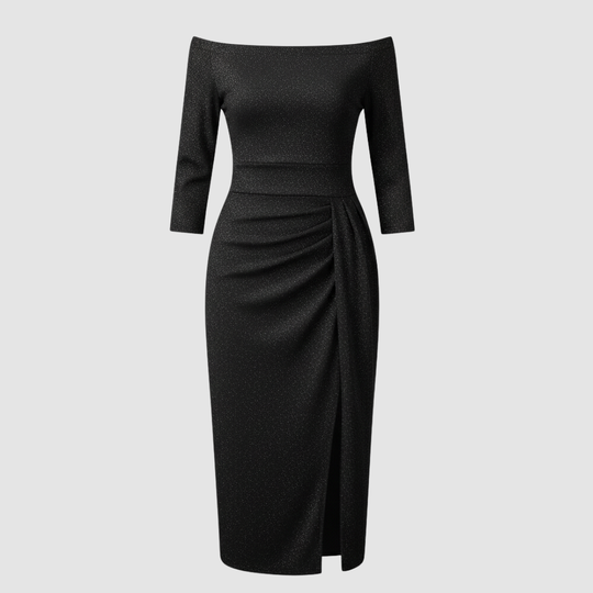 Elegantes Hochzeitsgast Kleid Off Shoulder Lang Satin