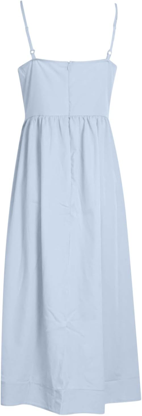 Midi Kleid Spaghettiträger Quadratischer Ausschnitt Ausgestellter Rock Elegante Passform