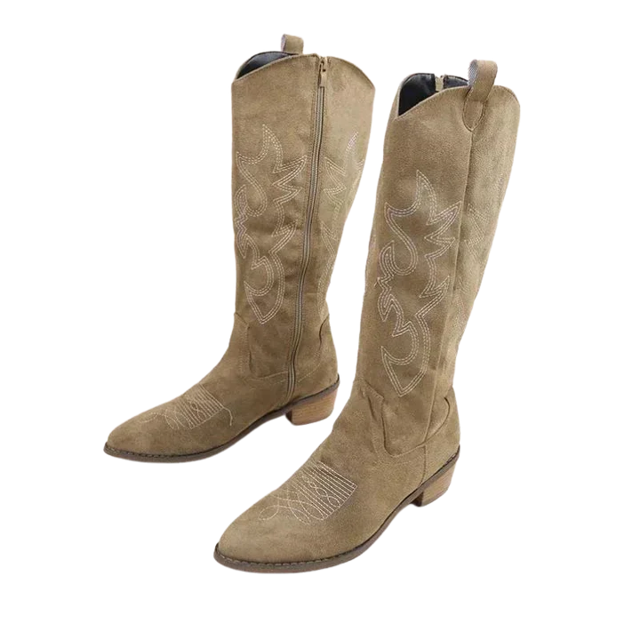 Cowboy-Stiefel mit Stickerei für Damen Niedriger Absatz