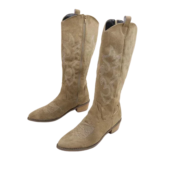 Cowboy-Stiefel mit Stickerei für Damen Niedriger Absatz