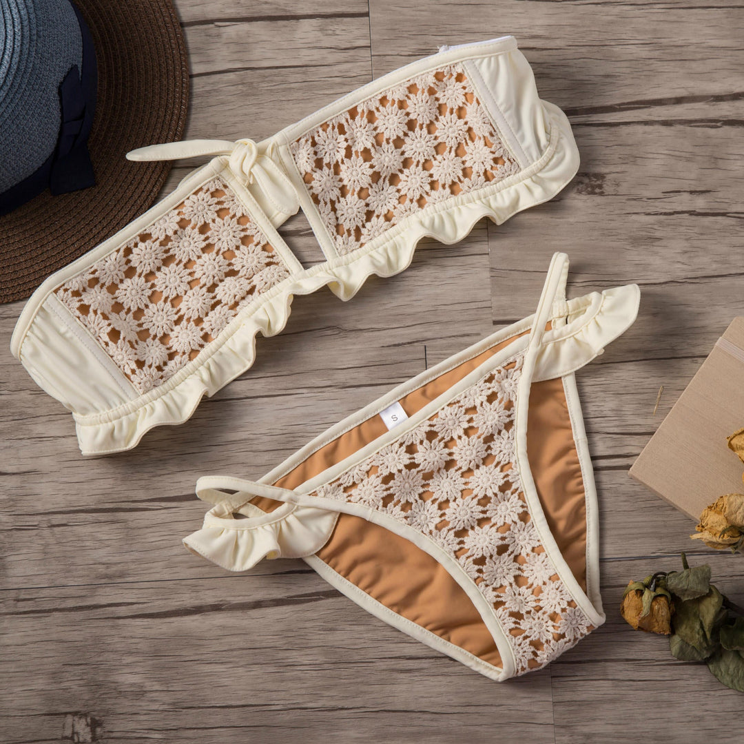 Damen Bikini-Set mit floralen Häkelakzenten und Rüschendetails Nord Taschen