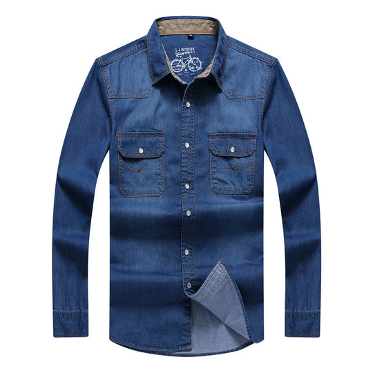 Herren Robust-geschnittenes Jeanshemd mit Pattentaschen und Vintage-Waschung Nord Taschen