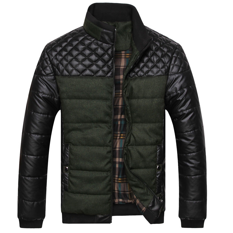 Herren Gepolsterte Hybrid-Steppjacke mit Kunstleder-Ärmeln und Stehkragen Nord Taschen
