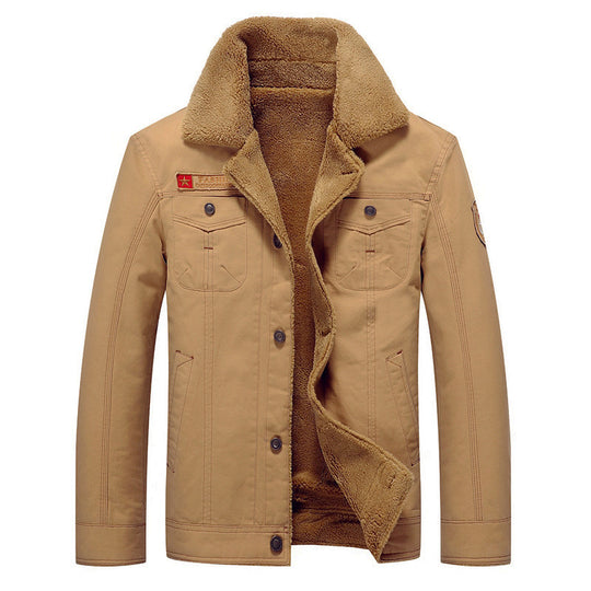 Herren Canvas-Truckerjacke mit Teddyfutter, hohem Umlegekragen und Utility-Taschen Nord Taschen
