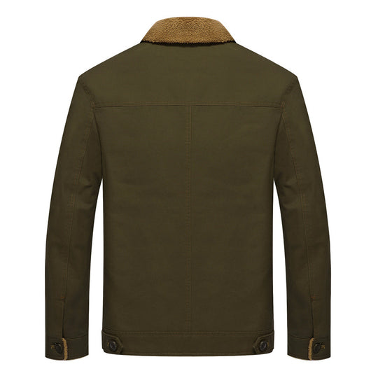 Herren Canvas-Truckerjacke mit Teddyfutter, hohem Umlegekragen und Utility-Taschen Nord Taschen