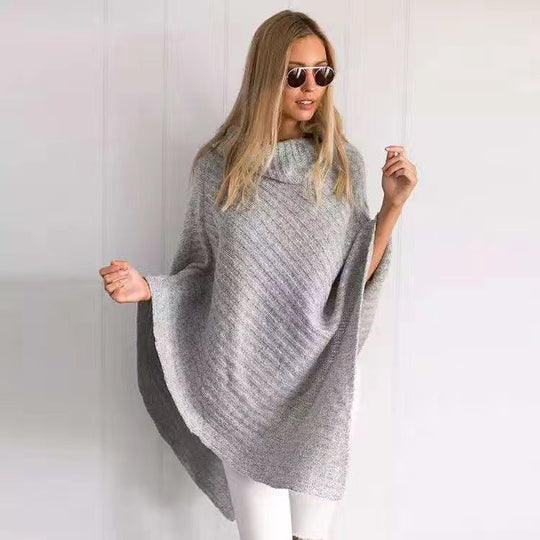 Damen Oversize-Strickponcho mit weitem Rollkragen und diagonaler Rippstruktur Drune