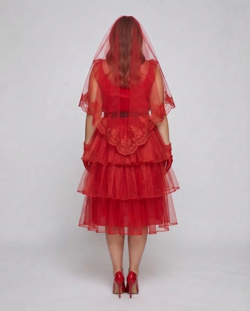 Frauen festliches Kostümkleid mit voluminösem Tüllrock und Rüschen Nord Taschen