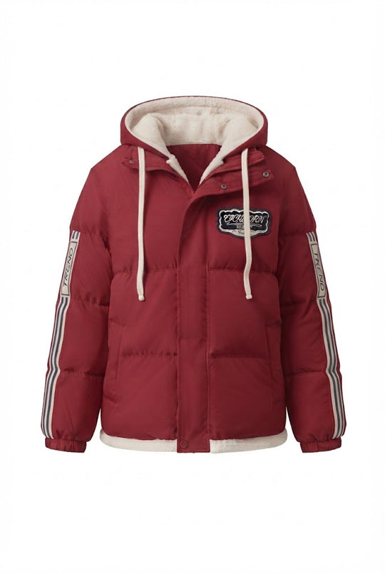 Damen trendige gesteppte Kapuzenjacke mit hochwertiger Teddy-Innenkonstruktion und sportlichen gestreiften Ärmeln
