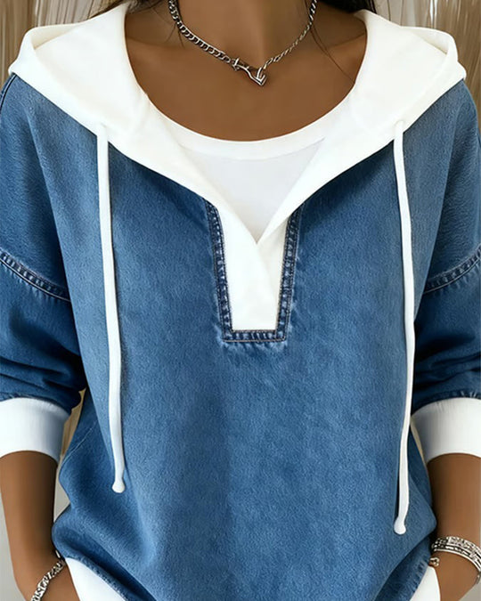 Sweatshirt mit Schnürung und Denim Einsätzen - Arvani