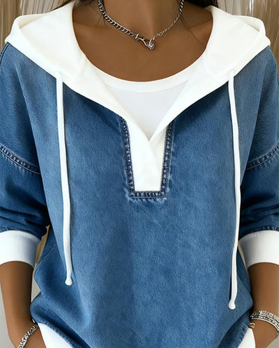 Sweatshirt mit Schnürung und Denim Einsätzen - Arvani