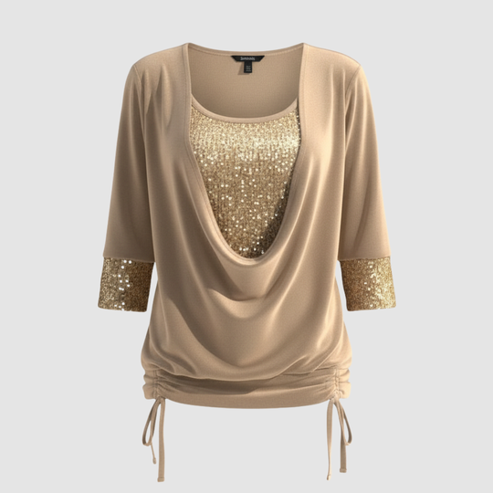 Elegante Figurfreundliche Pailletten Langarmbluse Damen