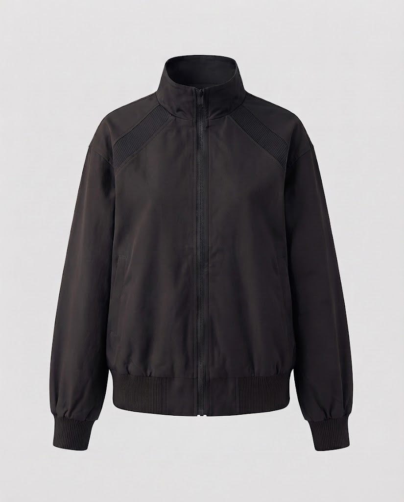 Damen Kurz geschnittene Harrington-Jacke mit Stehkragen und gerippten Bündchen Nord Taschen