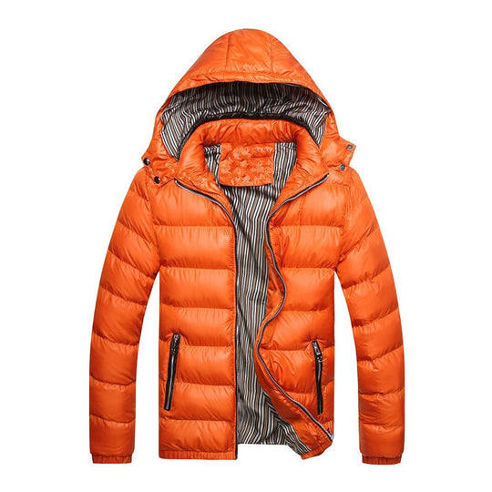 Herren Glänzende gesteppte Kapuzenjacke mit horizontaler Steppung und Kontrastreißverschlüssen Nord Taschen