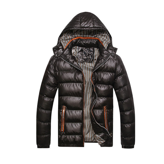 Herren Wattierte Kapuzen-Steppjacke mit glänzender Nylonoptik und kontrastierenden Reißverschlüssen Nord Taschen