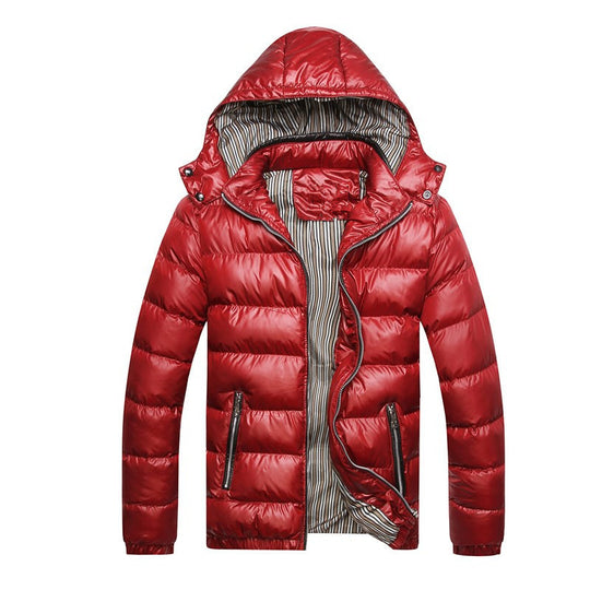 Herren Glänzende gesteppte Kapuzenjacke mit horizontaler Steppung und Kontrastreißverschlüssen Nord Taschen