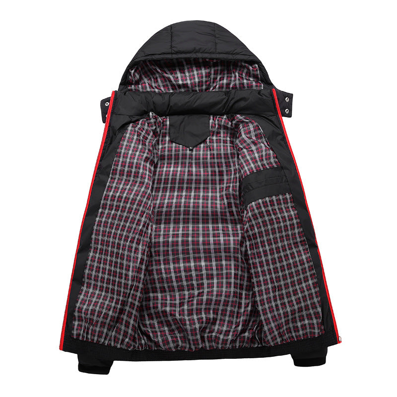 Herren Gesteppte Kapuzen-Steppjacke mit karierter Innenfütterung und Kontrastreißverschluss Nord Taschen