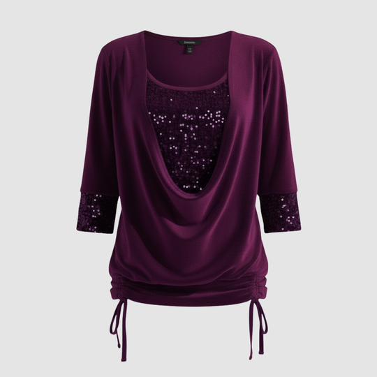 Elegante Figurfreundliche Pailletten Langarmbluse Damen