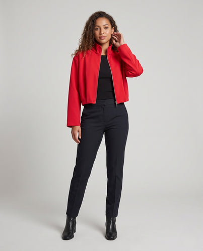 Damen Cropped Blousonjacke mit Stehkragen, Reißverschluss und elastischem Saum Nord Taschen