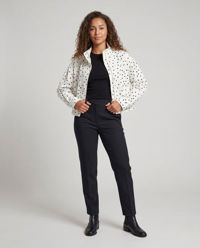Damen Cropped Blusenjacke im Retro-Pünktchenmuster mit Stehkragen Nord Taschen