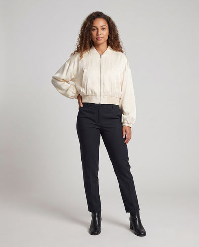 Damen Cropped Bomberjacke mit Ballonärmeln, Rippbündchen und Satinoptik Nord Taschen