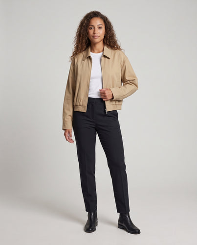 Damen Cropped Bomberjacke mit Reißverschluss, elastischem Saum und karierter Innenfütterung Nord Taschen