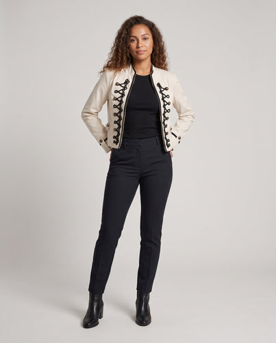 Damen Cropped Offiziersjacke im Vintage‑Militärstil mit Zierkordeln und Messingknöpfen Nord Taschen