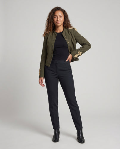 Damen Cropped Paradejacke mit goldenen Epauletten und dekorativen Knotenbesätzen Nord Taschen