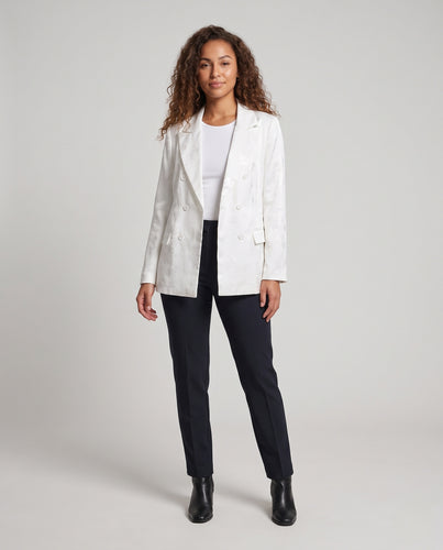 Damen Doppelreihiger Jacquard-Blazer mit Reverskragen und Pattentaschen Nord Taschen