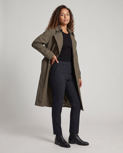 Damen Doppelreihiger Trenchcoat mit Gürtel und weitem Revers Nord Taschen