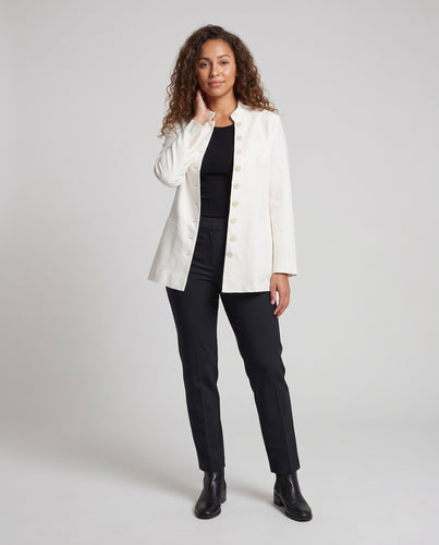 Damen Elegante Taillierte Mandarinkragen-Jacke mit asymmetrischer Knopfleiste Nord Taschen