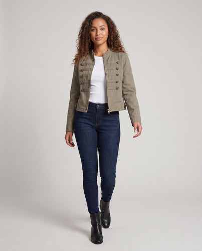 Damen Taillierte Fieldjacke im Military-Look mit Stehkragen, Zierstreifen und Zwei‑Wege‑Reißverschluss Nord Taschen