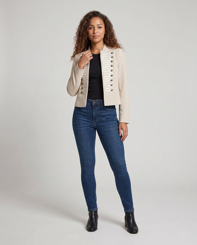 Damen Taillierter Bolero-Blazer mit Kordelornamentik und Stehkragen Nord Taschen