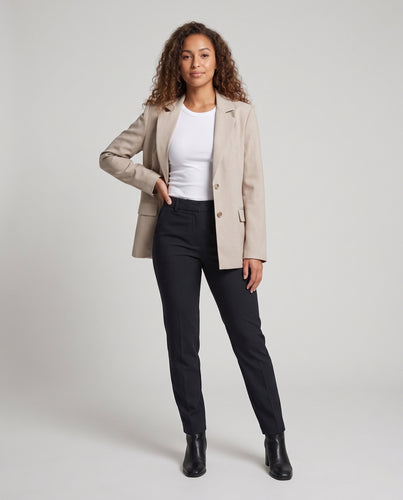 Damen Taillierter Leinenoptik-Blazer mit Reverskragen und Pattentaschen Nord Taschen