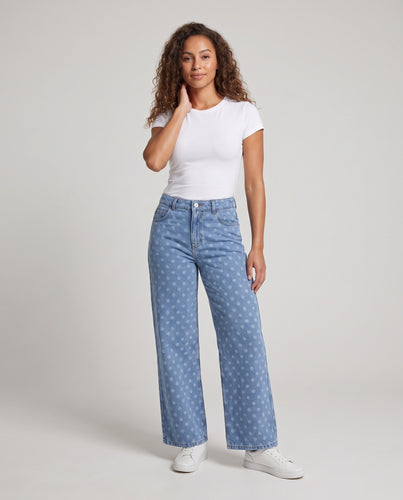 Damen Weite Cropped-Jeans mit hoher Taille und Polka‑Dot-Denim Nord Taschen