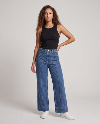 Damen Weite Straight‑Leg‑Jeans mit markanter Mittelnaht und großen aufgesetzten Fronttaschen Nord Taschen
