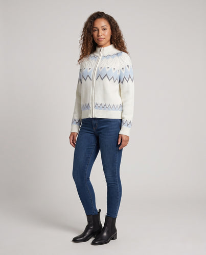 Damen Zip-Cardigan im Norwegerdesign mit Zopfmuster und Stehkragen Nord Taschen