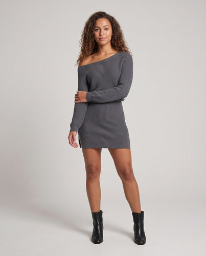 Damen Zweiteiliges Geripptes Strick-Set mit One-Shoulder-Pullover und Bleistiftrock Nord Taschen