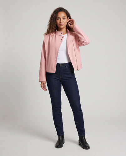 Damen Asymmetrische Kurzjacke mit Stehkragen und Zierknopfleiste Nord Taschen