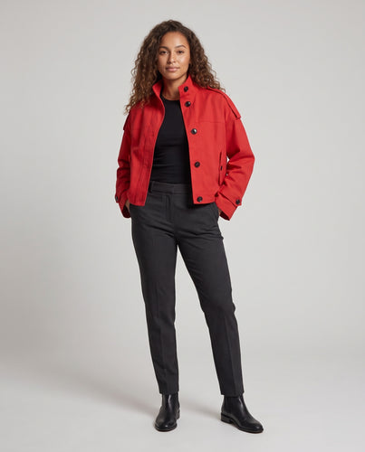 Damen Cropped Field‑Jacke mit Stehkragen, Schulterklappen und Zierknopfleiste Nord Taschen