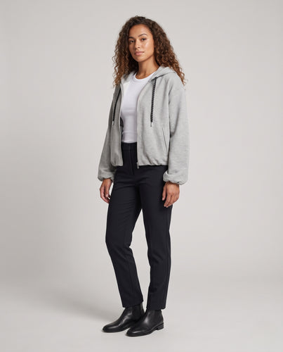 Damen Cropped Kapuzen‑Sweatjacke mit Reißverschluss und oversized Ärmeln Nord Taschen