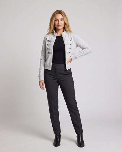 Damen Gekürzte Sweatjacke mit Stehkragen, dekorativen Zierriegeln und Reißverschluss Nord Taschen