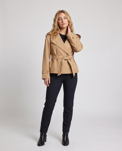 Damen Gekürzte Trenchjacke mit Taillengürtel und Epauletten Nord Taschen