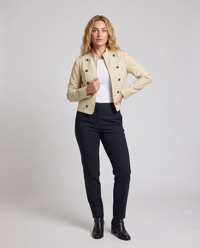 Damen Gekürzte Übergangsjacke mit Chevron-Teilung, Doppelreihe und Stehkragen Nord Taschen