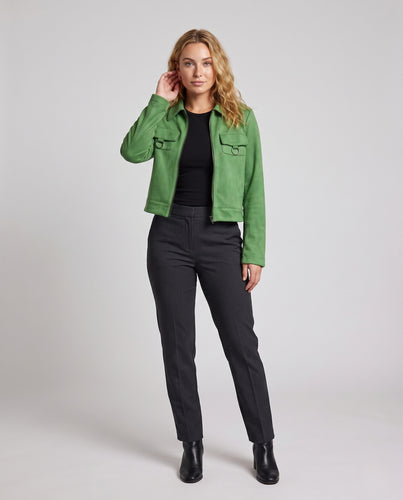 Damen Gekürzte Wildlederoptik‑Jacke mit Reißverschluss und dekorativen Brusttaschen Nord Taschen