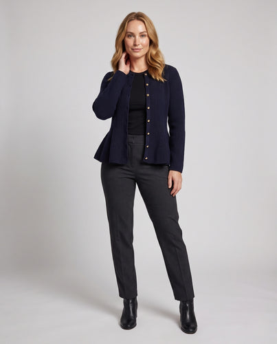 Damen Gestrickter A-Linien-Cardigan mit ausgestelltem Saum Nord Taschen