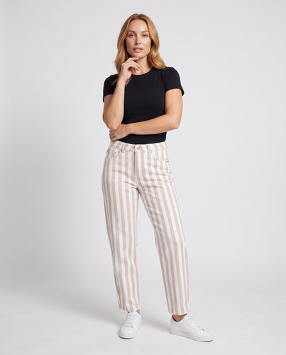 Damen Hochtaillierte Cropped-Hose mit vertikalen Streifen und geradem Bein Nord Taschen